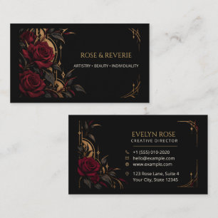Gothic Rote Rosen Schwarz und Gold Elegant Visitenkarte