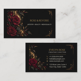 Gothic Rote Rosen Schwarz und Gold Elegant Visitenkarte