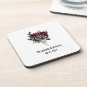 Gothic Rote Rosen Skeleton Wedding Getränkeuntersetzer (Linke Seite)