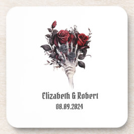 Gothic Rote Rosen Skeleton Wedding Getränkeuntersetzer