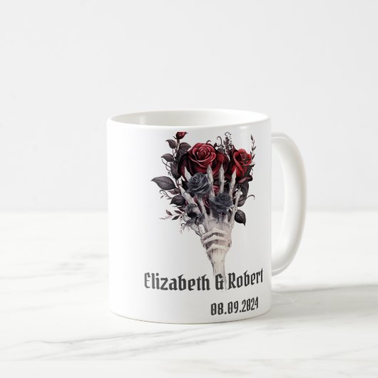 Gothic Rote Rosen Skeleton Wedding Kaffeetasse (VorderseiteRechts)