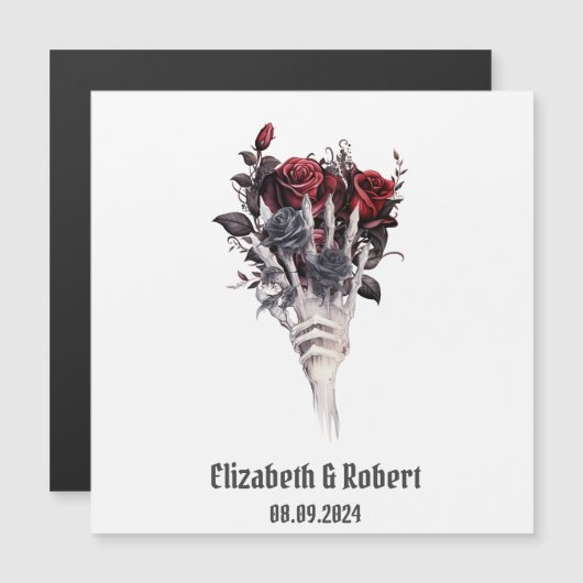 Gothic Rote Rosen Skeleton Wedding Magnetkarte (Vorne/Hinten)