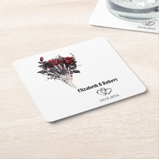 Gothic Rote Rosen Skeleton Wedding Rechteckiger Pappuntersetzer (angewinkelt)