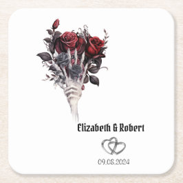 Gothic Rote Rosen Skeleton Wedding Rechteckiger Pappuntersetzer
