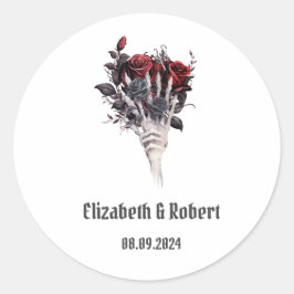 Gothic Rote Rosen Skeleton Wedding Runder Aufkleber