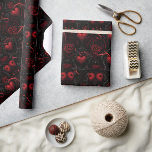Gothic rote Rosen und rote Herzen Geschenkpapier