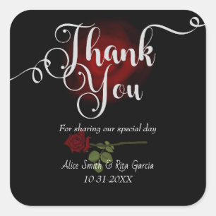 Gothic rote Rosen und schwarze Hochzeit Danke Quadratischer Aufkleber