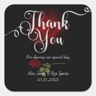 Gothic rote Rosen und schwarze Hochzeit Danke Quadratischer Aufkleber