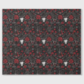 Gothic rote Rosen und Totenköpfe Geschenkpapier (Flach)