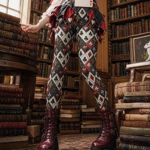 Gothic rote und schwarze barocke Spielkartenfarben Leggings