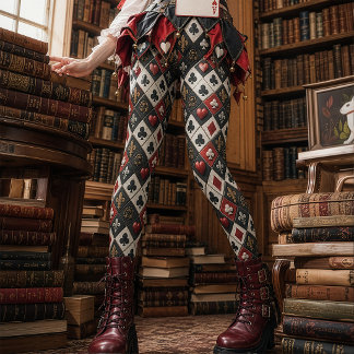 Gothic rote und schwarze barocke Spielkartenfarben Leggings
