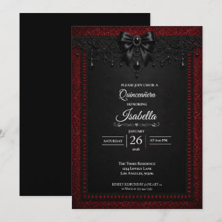Gothic roter Glitter-Quinceañera Einladung