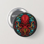 Gothic Roter Oktopus Blaue Schädel Button (Vorne & Hinten)