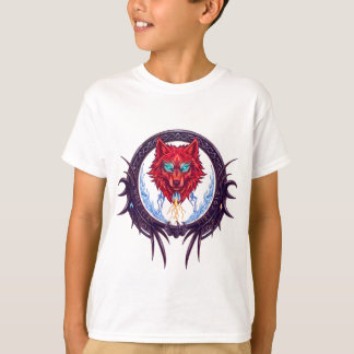 Gothic roter Wolfswappen mythologische Fantasy-Gra T-Shirt