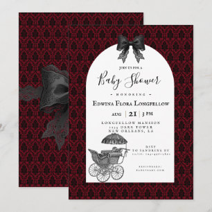 Gothic Rotes Damast-Victorian-Kinderwagen-Baby-Par Einladung