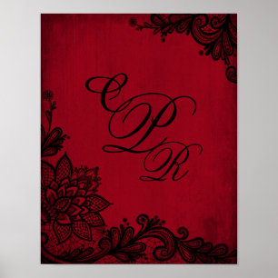 Gothic Rotes Grunge Schwarze Spitze Hochzeitsmonog Poster