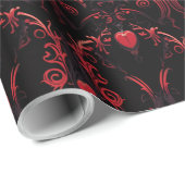 Gothic rotes Herz kompliziertes Design Geschenkpapier (Rolleneckpunkt)