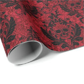 Gothic rotes und schwarzes Damast-Schädelmuster Geschenkpapier (Rolleneckpunkt)