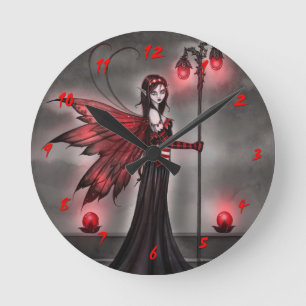 Gothic Ruby Fantasy Fairy Art Clock Runde Wanduhr