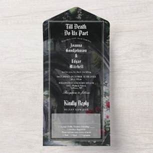 Gothic Ruinen Rosen Florale Hochzeit bis zum Tod All In One Einladung