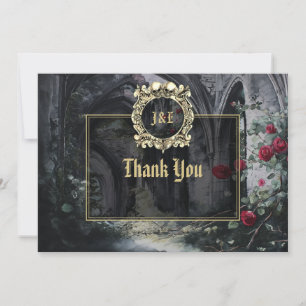 Gothic Ruinen Rosen Florale Schwarz-Gold-Hochzeit Dankeskarte