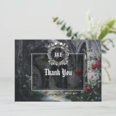 Gothic Ruinen Rosen Florales Monogramm Hochzeit Dankeskarte (Stehend Vorderseite)