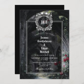 Gothic Ruins Monogram All In One QR Code Wedding Einladung (Vorne/Hinten)