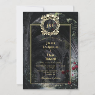 Gothic Ruins Rosen Monogramm All-In-One-Hochzeit Einladung