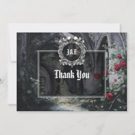 Gothic Ruins Roses Floral Monogram Wedding Dankeskarte