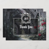 Gothic Ruins Roses Floral Monogram Wedding Dankeskarte (Vorne/Hinten)