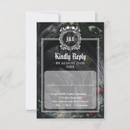 Gothic Ruins Roses Floral Monogram Wedding RSVP Karte