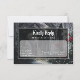 Gothic Ruins Roses Floral Monogram Wedding RSVP Karte