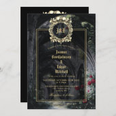 Gothic Ruins Roses Monogram All In One Wedding Einladung (Vorne/Hinten)