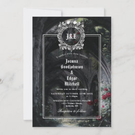 Gothic Ruins Roses Monogram All In One Wedding Einladung