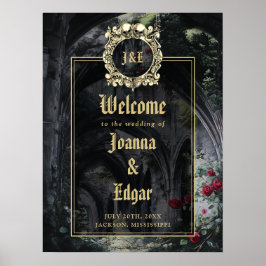 Gothic Ruins Wedding Black And Gold Welcome Sign Poster