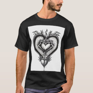 Gothic Sacred Heart Tattoo Illustration Vintage T-Shirt
