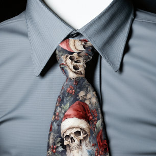 Gothic Santa Skulls in Roten Weihnachtsmannmützen  Krawatte