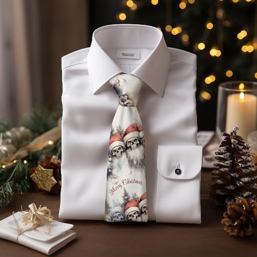 Gothic Santa Skulls Wasserfarbe Winter Gothmas Krawatte