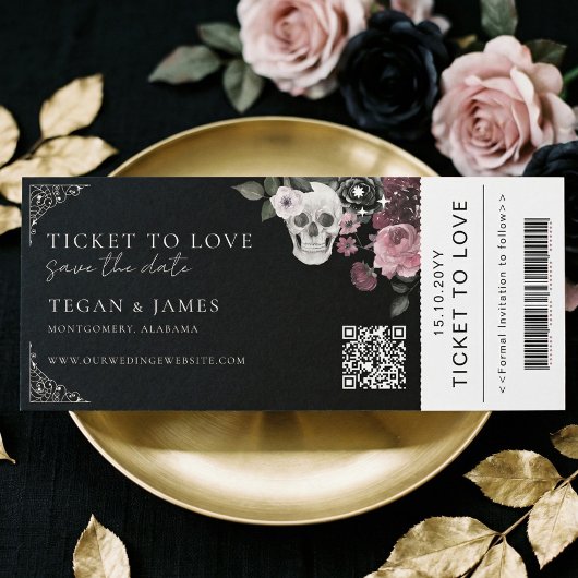 Gothic Save the Date Boarding Pass WeddingTicket Einladung