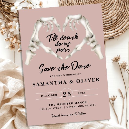 Gothic Save the Date Dusty Rose Pink Heart Wedding