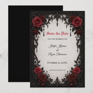 Gothic Save-the-Date-Einladung mit roten Rosen Einladung