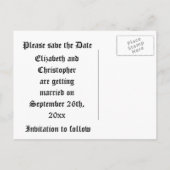 Gothic Save the Date fanged vampire skull Ankündigungspostkarte (Rückseite)