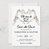 Gothic Save the Date Minimal Wedding SkeletonHerz (Vorderseite)