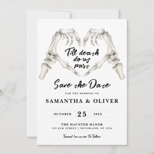 Gothic Save the Date Minimal Wedding SkeletonHerz (Vorderseite)