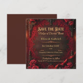 Gothic Save-the-Date mit roter Rose und Wachssiege Save The Date (Vorne/Hinten)