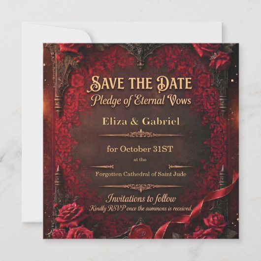 Gothic Save-the-Date mit roter Rose und Wachssiege Save The Date (Vorderseite)