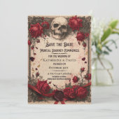 Gothic Save-the-Date-Vorlage mit Totenkopf und Ros Einladung (Stehend Vorderseite)
