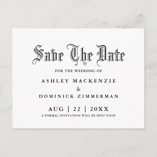 Gothic Save the Date Wedding Ankündigungspostkarte (Vorderseite)