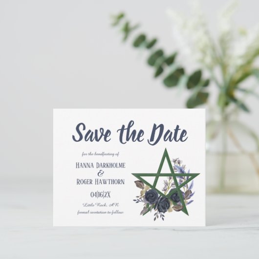 Gothic Save the Date | Wiccan Floral Handfasting (Stehend Vorderseite)