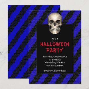 Gothic-Schädel Blau gestreift Halloween-Party Einladung
